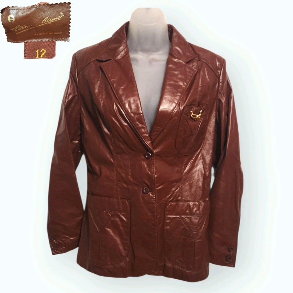 Vintage Etienne Aigner Women's Leather Blazer Jacket Burgundy Oxblood Size 12
